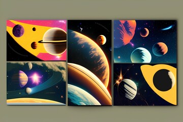 Fantasy Space Astronomy Poster Set - generative ai
