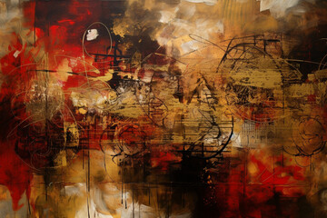 Harmonious Fusion: A Captivating Red and Sepia Ink Oil Painting in the Style of Eclectic Montage AI generated