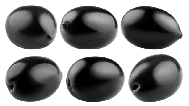 black Olives isolated on white background, full depth of field