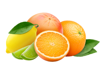 citrus, mix, lemon, orange, lime, grapefruit isolated on white background, full depth of field