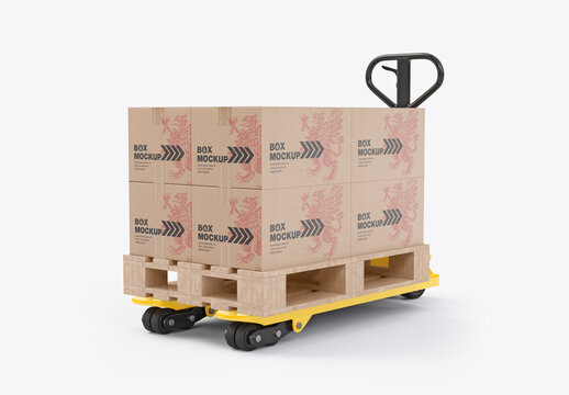 Hand Pallet Truck with Boxes Mockup