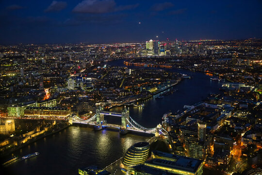 City of London and famous Tower Bridge at night