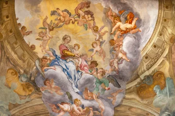 Fototapeten GENOVA, ITALY - MARCH 7, 2023: The fresco of Madonna among the angels in the main apse of church Chiesa di San Luca by Domenico Piola (1627 – 1703). © Renáta Sedmáková