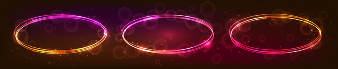 Obraz premium Neon oval frame with shining effects and sparkles