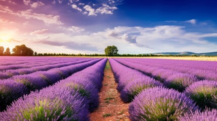 Plakat Stunning landscape with lavender field. Generative AI.