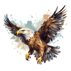 Fototapeta premium illustration of a flying eagle in wilderness on transparent background