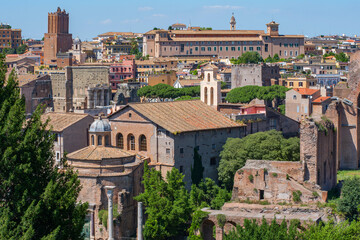 Fototapeta na wymiar View of Rome with stone pines. Beautiful Italy city landscape.