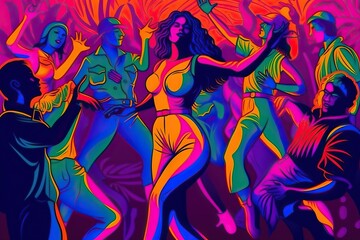 Dancing in pub, pop art collage style colorful (Ai generated) - obrazy, fototapety, plakaty