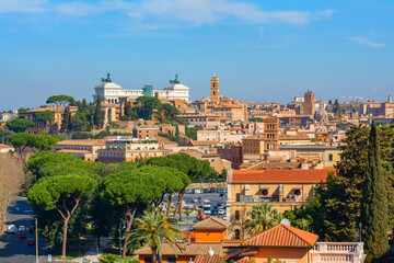 Fototapeta na wymiar View of Rome with stone pines. Beautiful Italy city landscape.