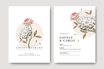 minimal wedding card template with white and red flowers