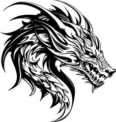 beautiful dragon with clear lines for a tattoo on a white background