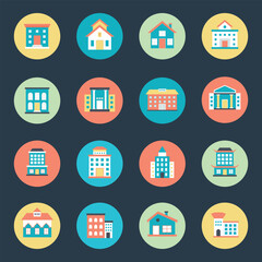 Trendy Residential Places Flat Circular Icons 

