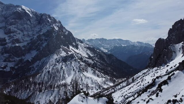 Aerial view of Vrsic pass, trenta valley, Kranjska Gora, Julian Alps, Slovenia