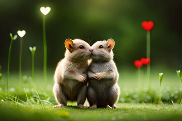 Charming mouse in love, animal Love.  Generative AI