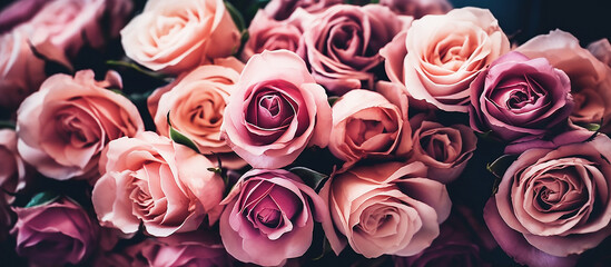 Pastel colours. Pink Roses bouquet, blooming roses. Rose flowers bunch nature. Pastel colours, generative AI tools 