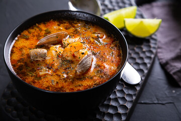 Tom yum soup with seafood