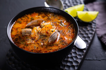 Tom yum soup with seafood