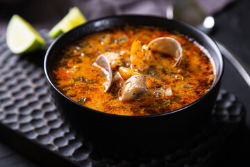 Tom yum soup with seafood