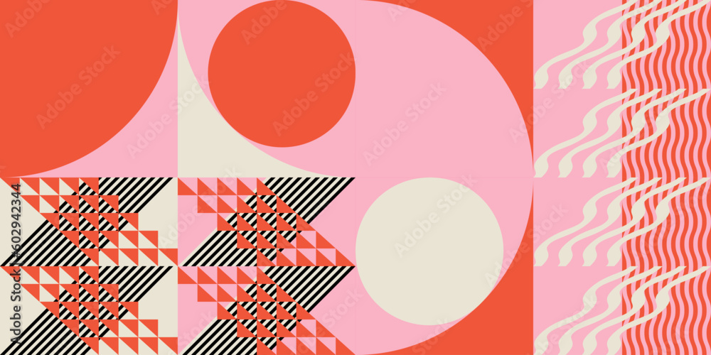 Fototapete modern abstract geometric vector seamless pattern with simple elements and shapes like circle, squar