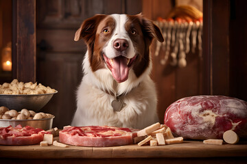 Dog Nourished by Raw Meat Diet - Barf - obrazy, fototapety, plakaty