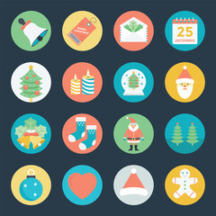 Set of Flat Style Christmas Icons 

