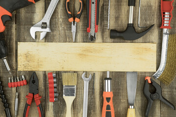 Repair equipment on a carpentry wooden table