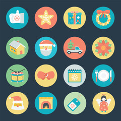 Set of Christmas Celebration Flat Style Icons 

