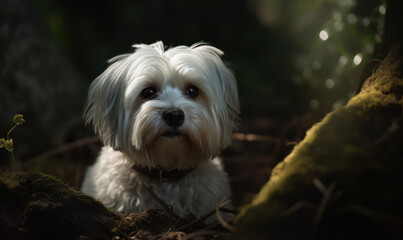 Naklejka na ściany i meble closeup photo of Maltese dog on blurry outdoors background. Generative AI