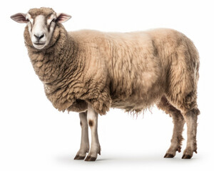 Fototapeta premium photo of Merino sheep isolated on white background. Generative AI