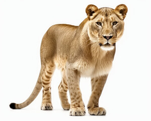 Fototapeta na wymiar photo of liger (hybrid of lion and tiger) isolated on white background. Generative AI
