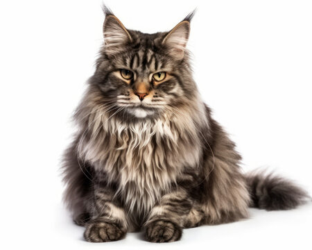 photo of Maine coon cat isolated on white background. Generative AI