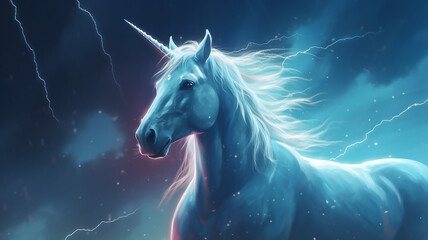 Plakat Illustration of Unicorn with sky galaxy fantasy background, Fantasy Horse , generative ai tools 