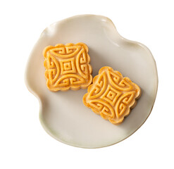 Delicious moon cake for Mid-Autumn Festival food mooncake isolated white table background