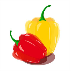 Two bell peppers of different colors.