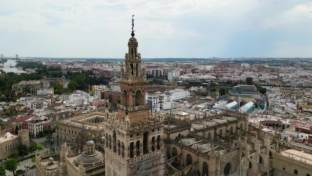 Aerial view of Giralda Tower in Seville, Andalusia, Spain