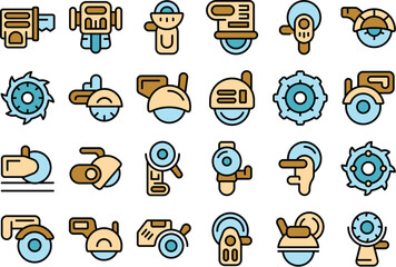 Wall chaser icons set outline vector. Construction building. Work tool thin line color flat on white