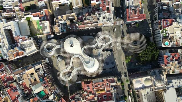 Top-down drone view of Setas de Seville (Mushrooms of Seville), Andalusia, Spain