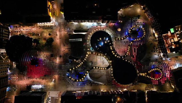 Top-down night aerial view of Setas de Seville (Mushrooms of Seville), Spain