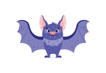 Cute smiling blue bat flat style, vector illustration