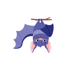 Funny little bat hanging head down on branch flat style
