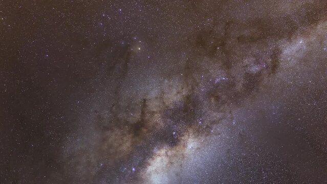 Captivating footage of the Milky Way galaxy shot in Namibia's starry night sky with perfect visibility. Witness the stunning beauty of our galaxy in motion.