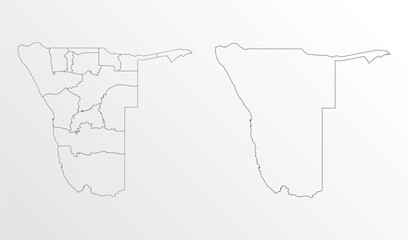 Black Outline vector Map of Namibia with regions on white background
