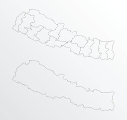 Black Outline vector Map of Nepal with regions on white background