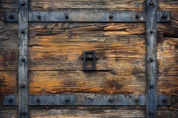 A close up of a wooden door texture with metal nails Generative AI 