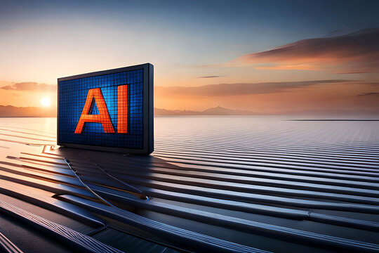 a compuetr screen with the word AI on it a tower with the word ai for artificial intelligence