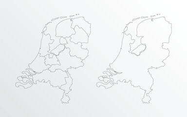 Black Outline vector Map of Netherlands with regions on white background