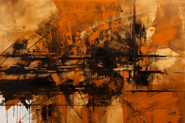 Vibrant Reverie: A Captivating Eclectic Montage of Orange and Sepia Ink Oil Painting on Canvas AI generated