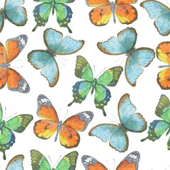 Tropical life nature watercolour seamless pattern clipart floral wall art  butterfly