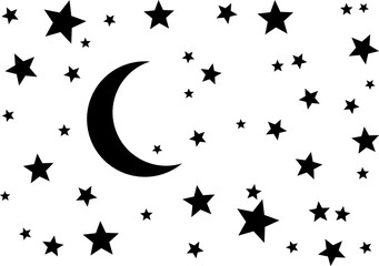 Starry night and crescent PNG illustration
