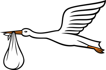 Stork carrying a baby in its beak PNG illustration